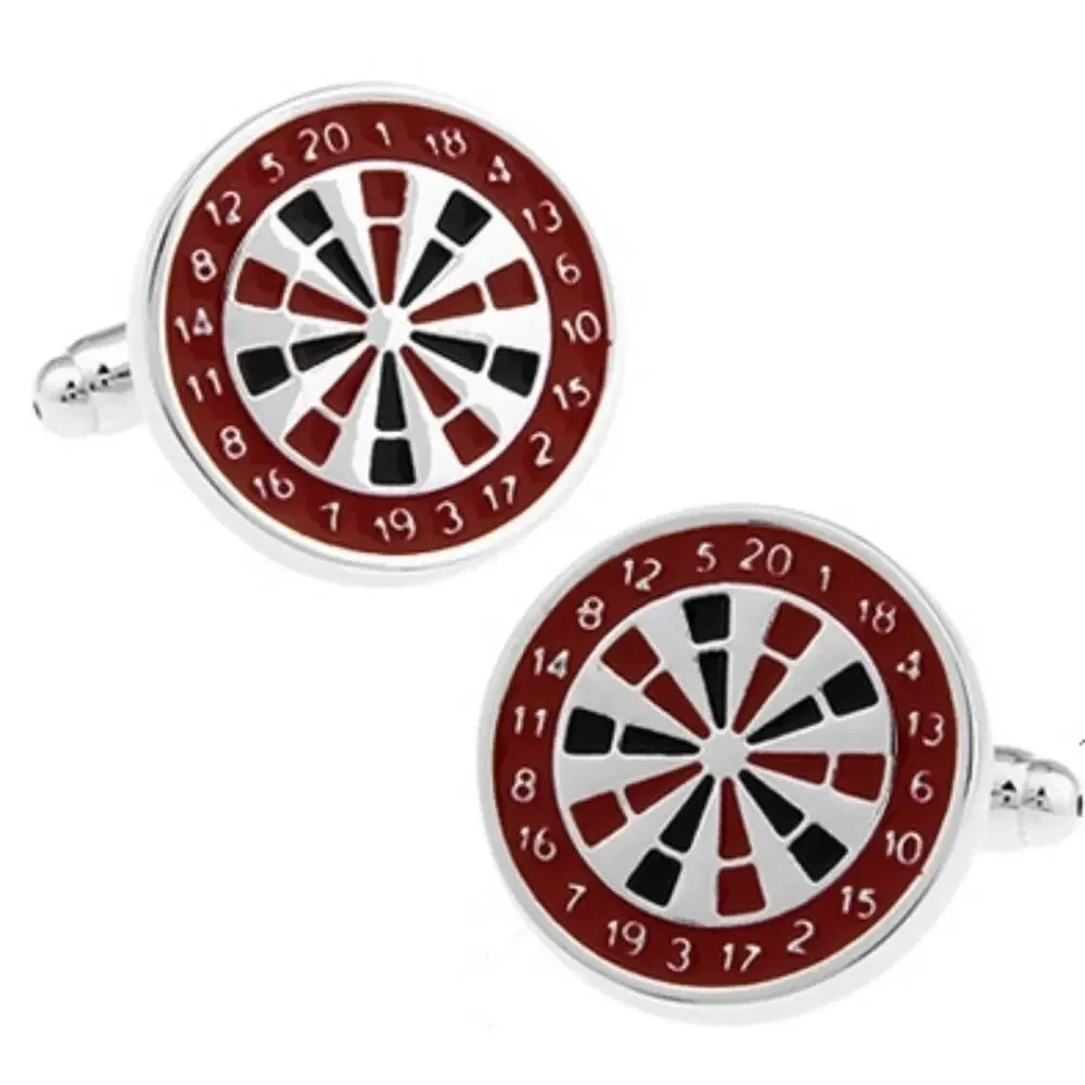 Dartboard cufflinks silver with red and black enamel